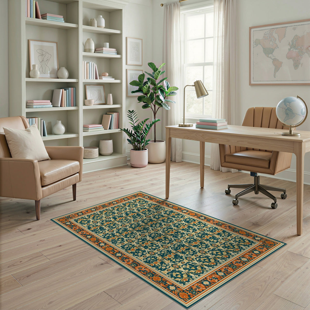 Blue Teal Floral Vintage No. 47 Area Rug