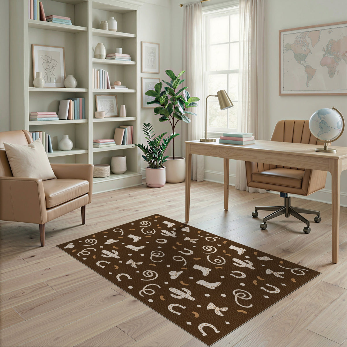 Southwestern Cowboy Cactus Brown Area Rug