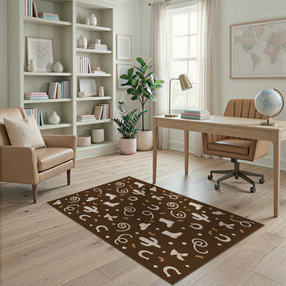 Southwestern Cowboy Cactus Brown Area Rug