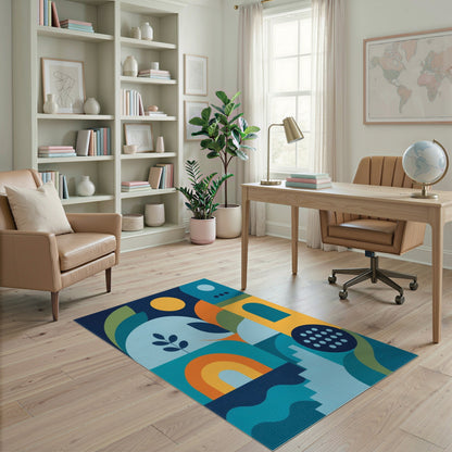 Blue and Teal Modern Geometric Blue Teal Area Rug