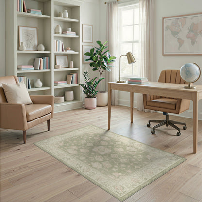 Sage Green Floral Vintage Area Rug