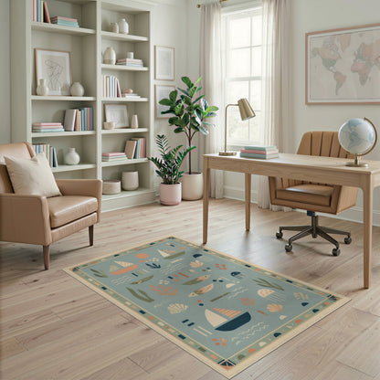 Blue Coastal Sailboats Area Rug