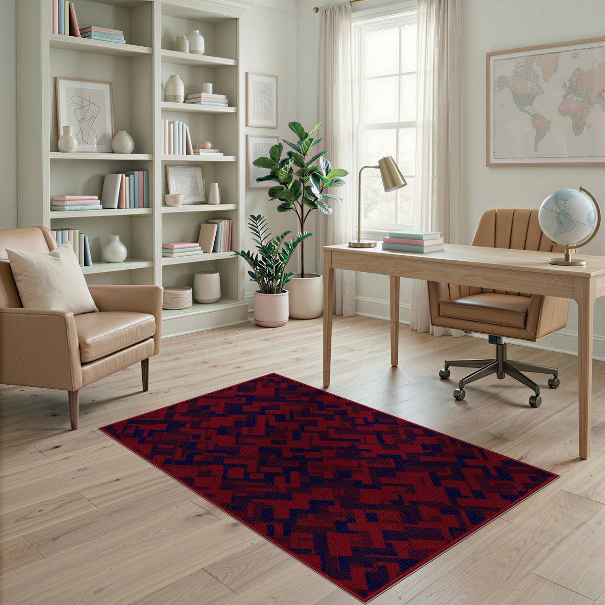 Red Geometric Modern Area Rug