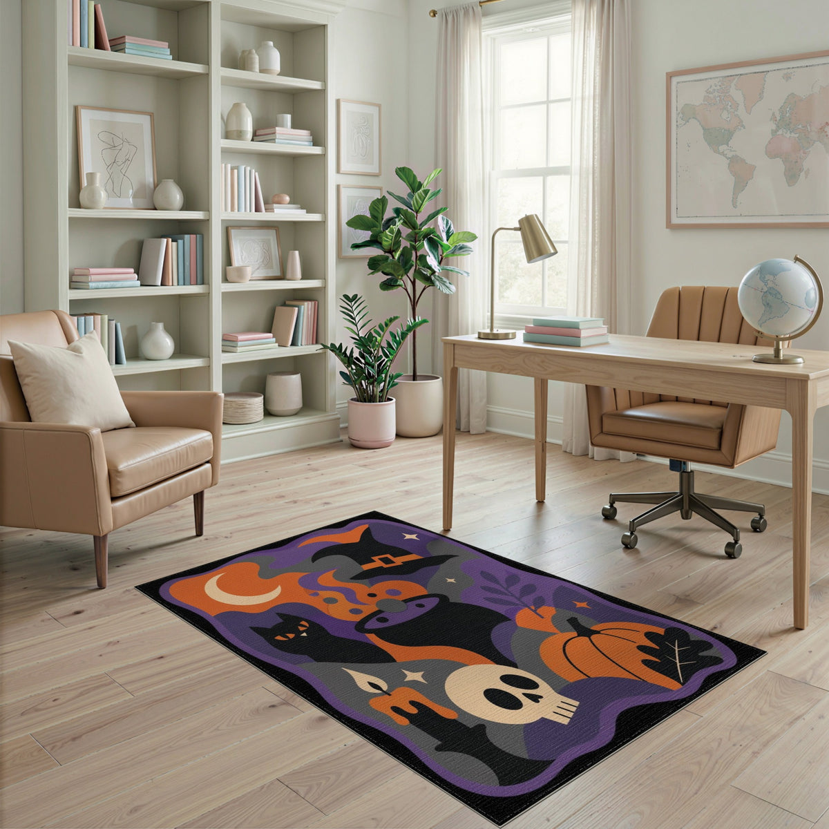 Halloween Witch Cauldron Black Cat Area Rug