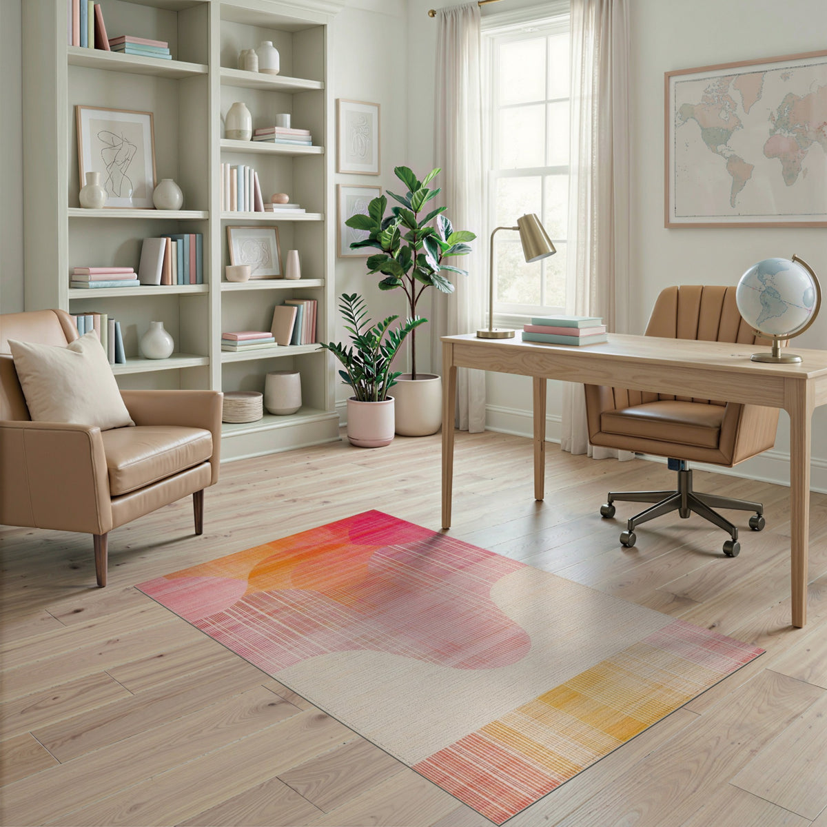 Multi-color and Patterns Vibrant Pink Orange Abstract Wave Area Rug
