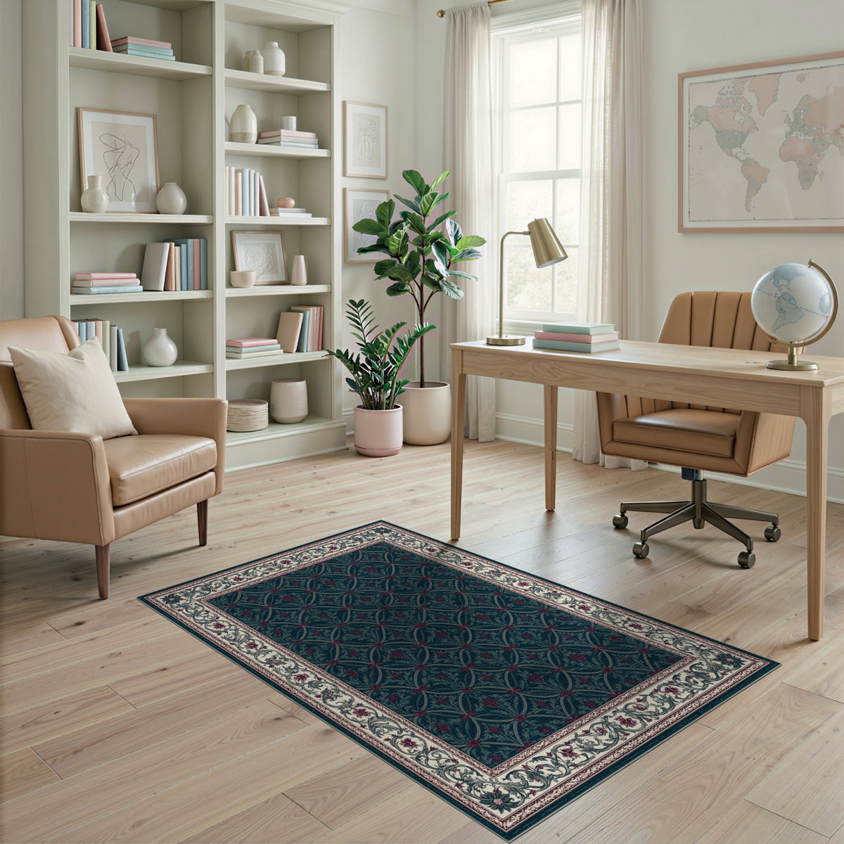 Teal Floral Vintage Area Rug
