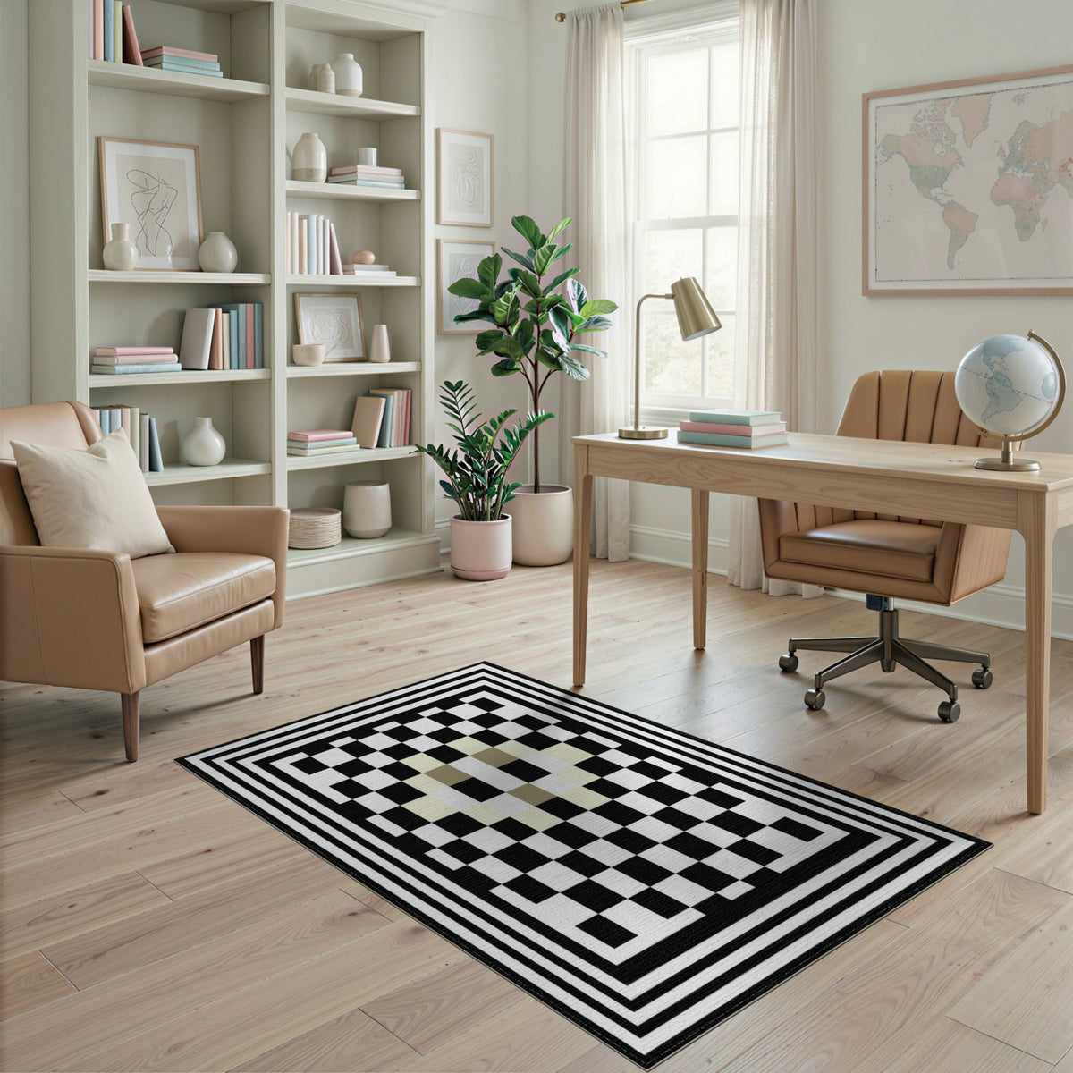 Black White Geometric Checkered Black and White Area Rug