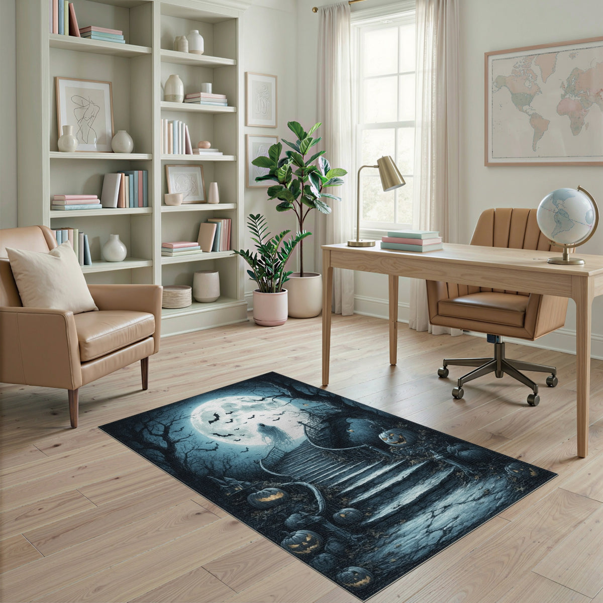 Ghostly Moonlit Staircase Halloween Rug