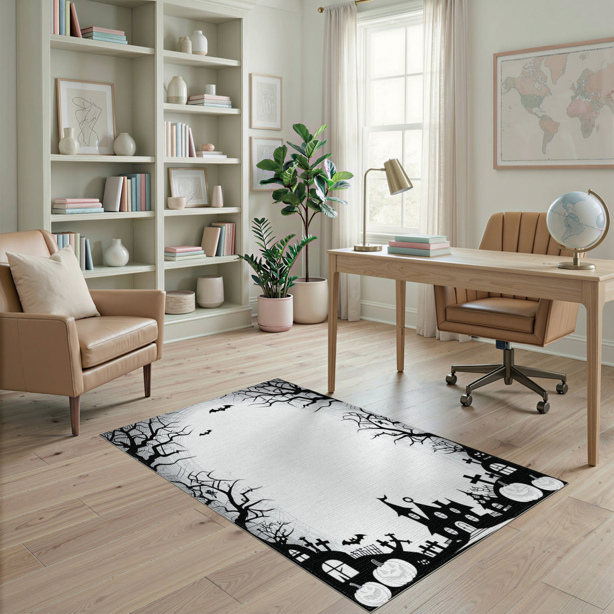 Spooky Halloween Silhouette Washable Area Rug