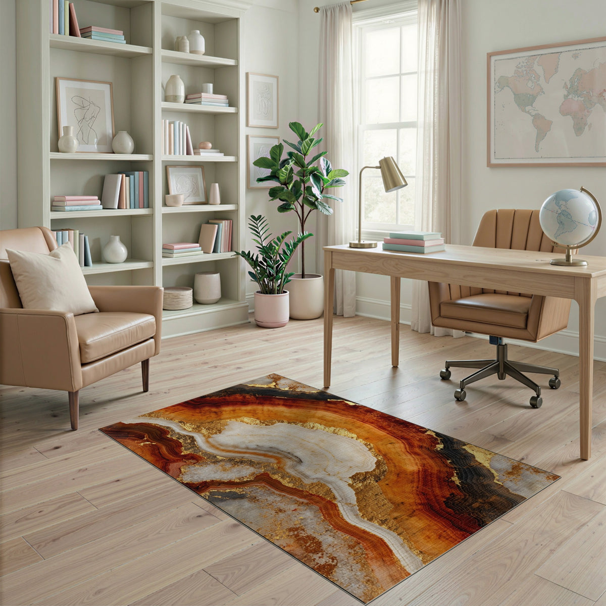 Brown and Gold Layered Marble Area Rug