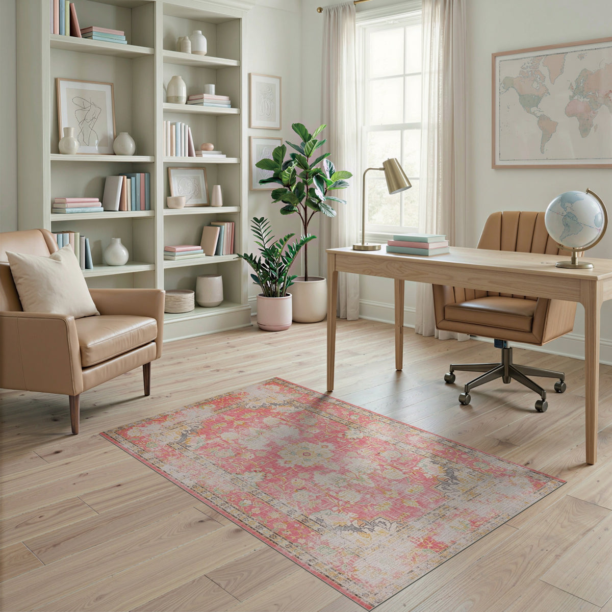 Pink Distressed Floral Vintage Distressed Vintage Area Rug