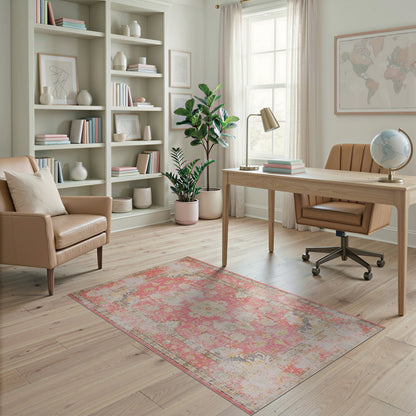 Pink Distressed Floral Vintage Distressed Vintage Area Rug