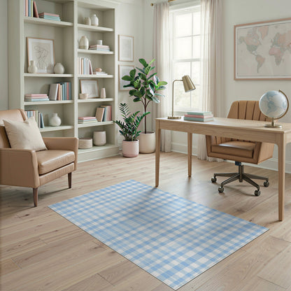 Light Blue Gingham Checkered Area Rug