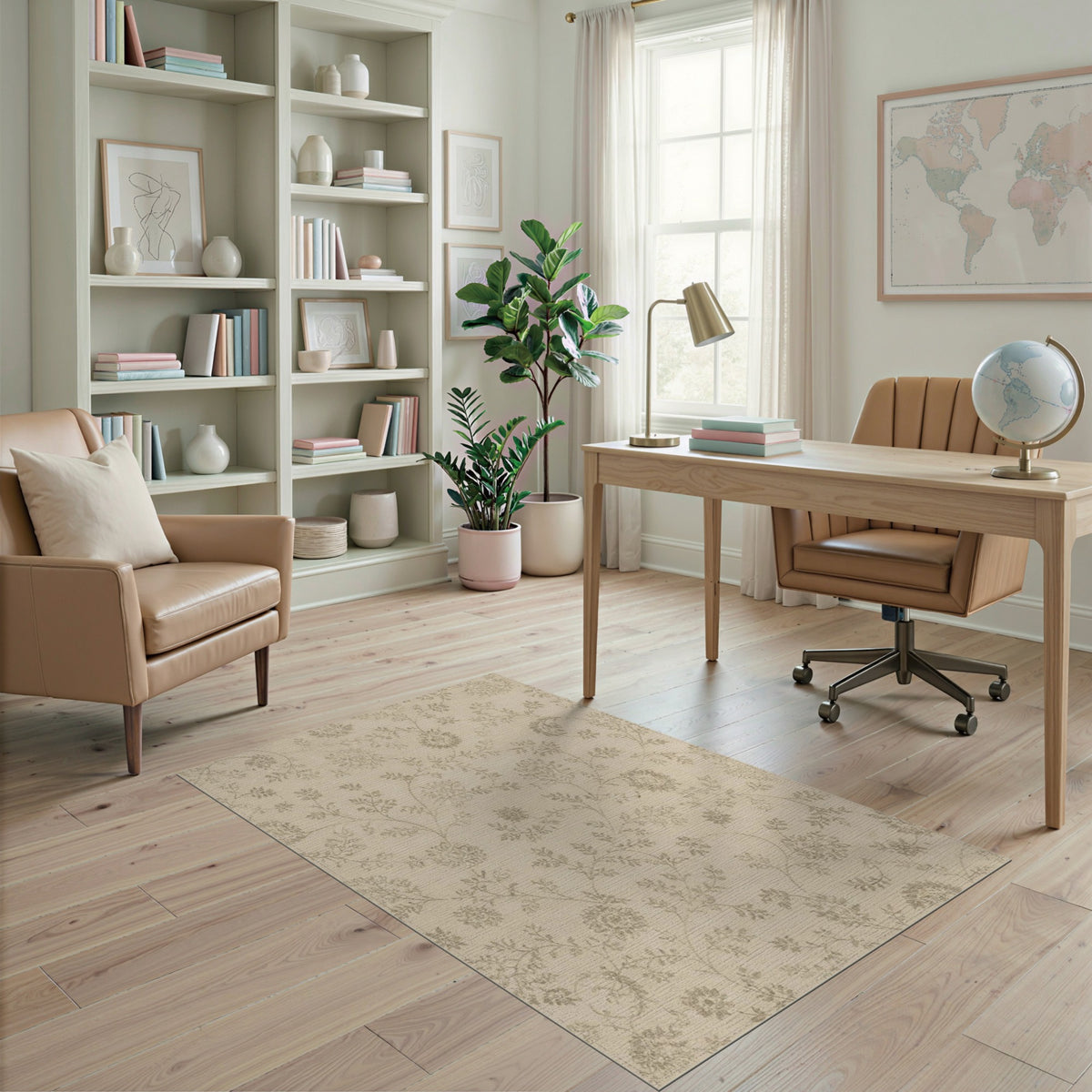 Beige Grey Floral Vintage Area Rug