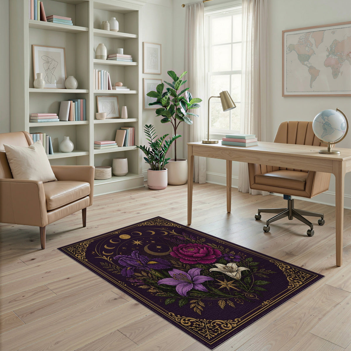 Purple Celestial Floral Vintage Area Rug