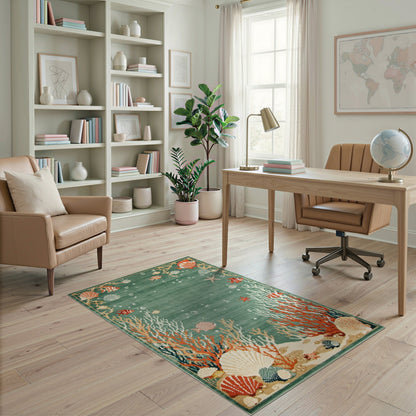 Teal Ocean Reef Washable Area Rug