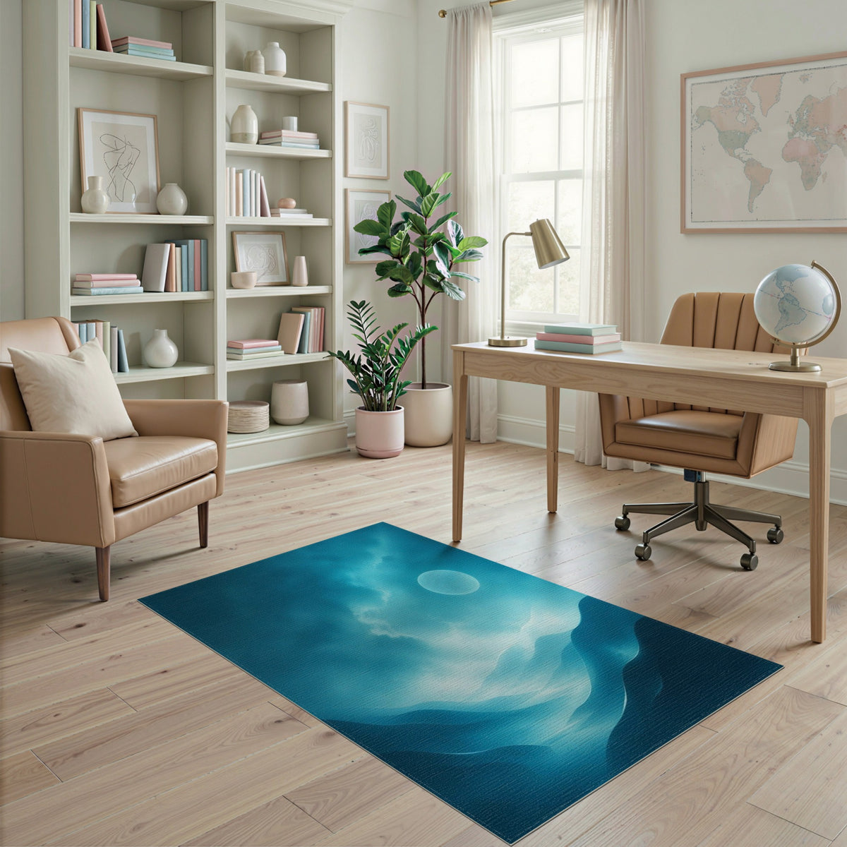 Moonlit Blue Teal Abstract Dunes Area Rug