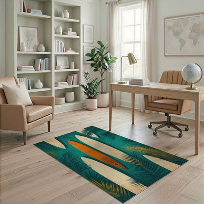 Blue and Teal Coastal Surfboard Teal Area Rug