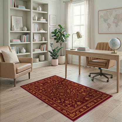 Red Ornate Red Persian Floral Medallion Area Rug