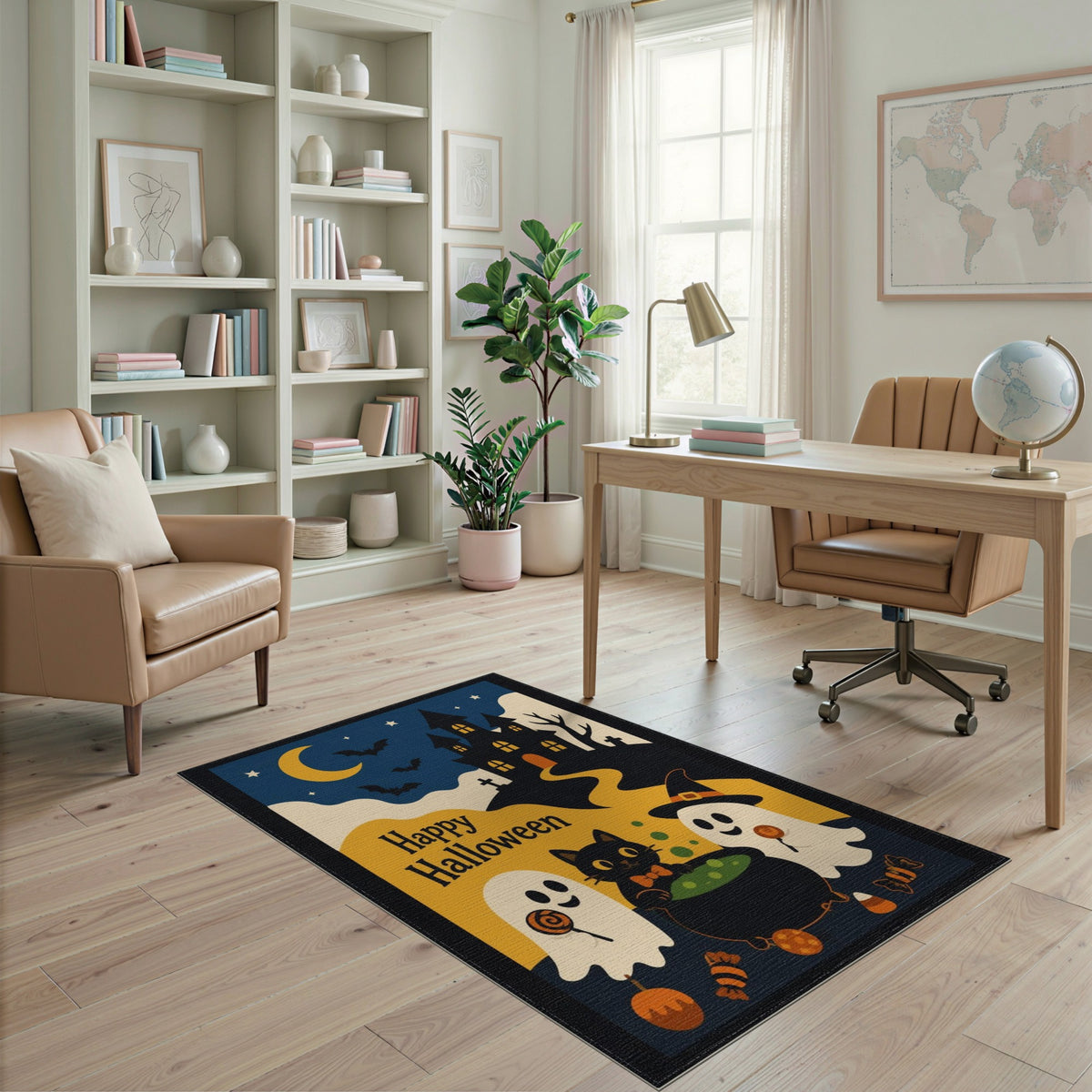 Happy Halloween Ghost Cat Witch Area Rug