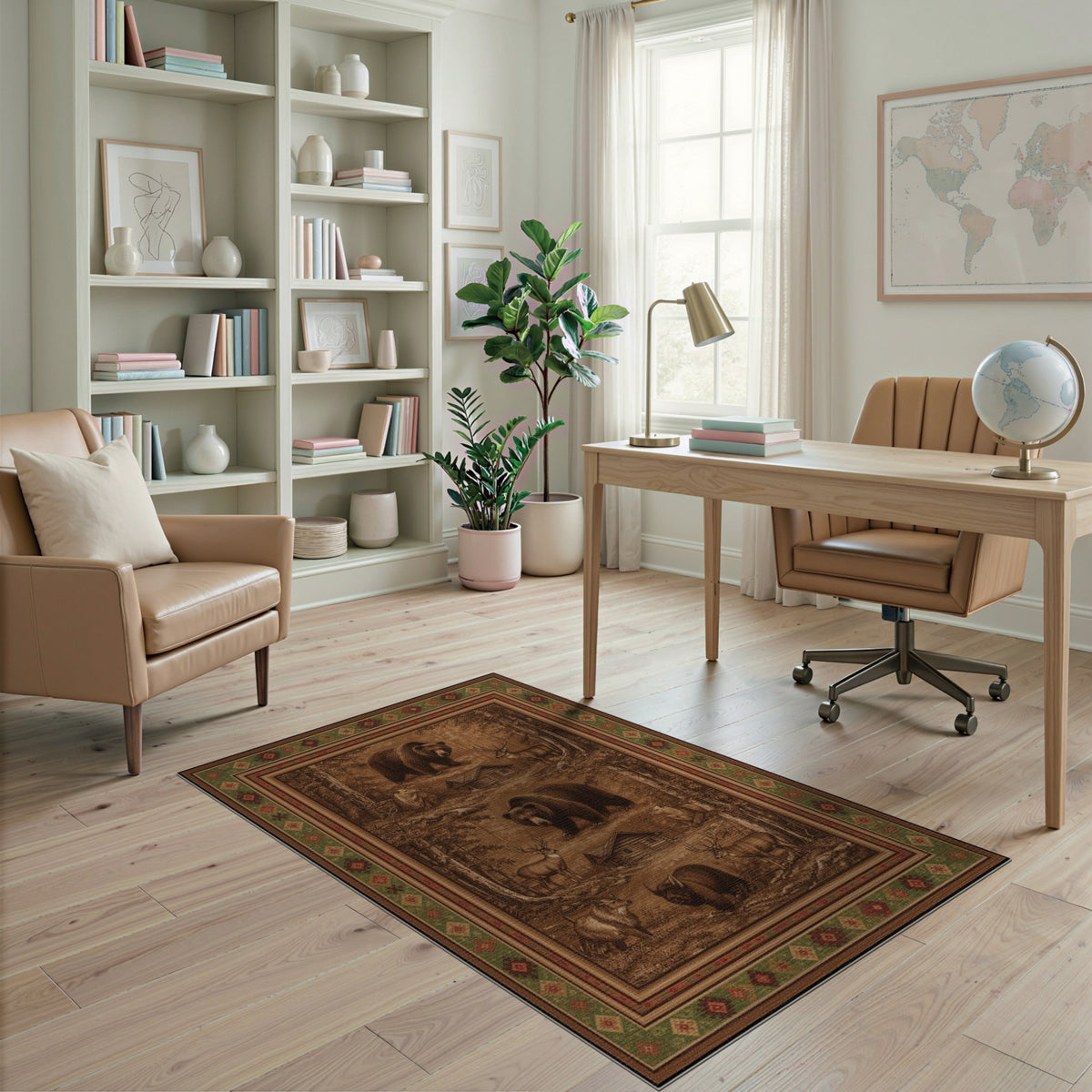 Rustic Wildlife Bear Deer Forest Area Rug
