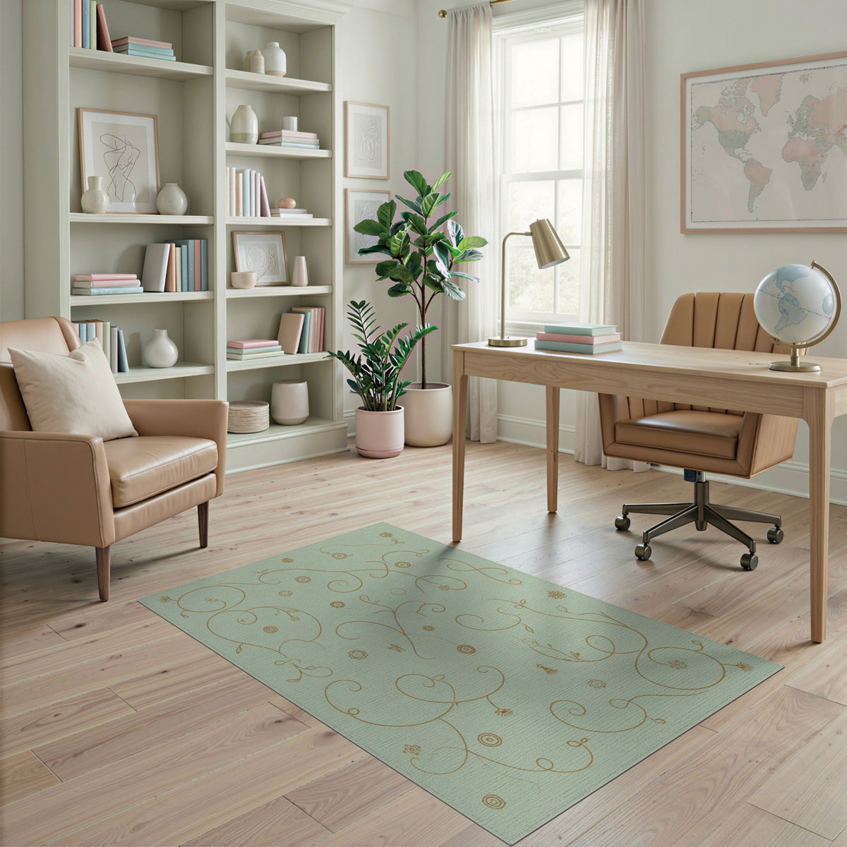 Sage Green Gold Floral Vine Area Rug