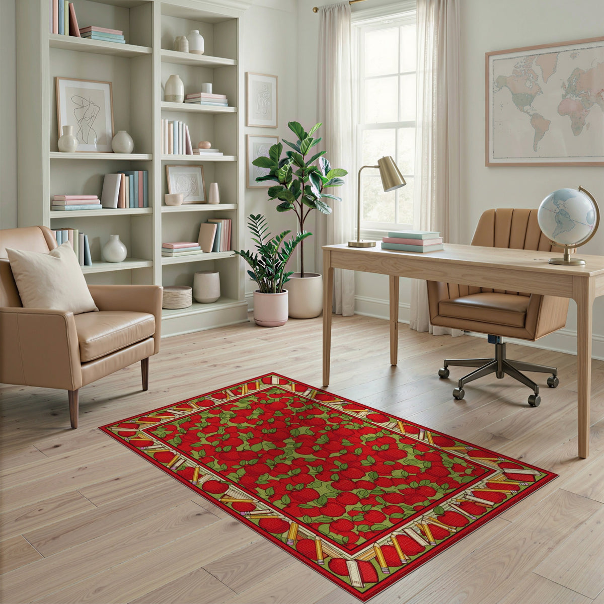 Red Apple Kids Area Rug with Pencil Border
