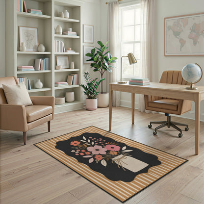 Brown Tan Floral Vase Area Rug
