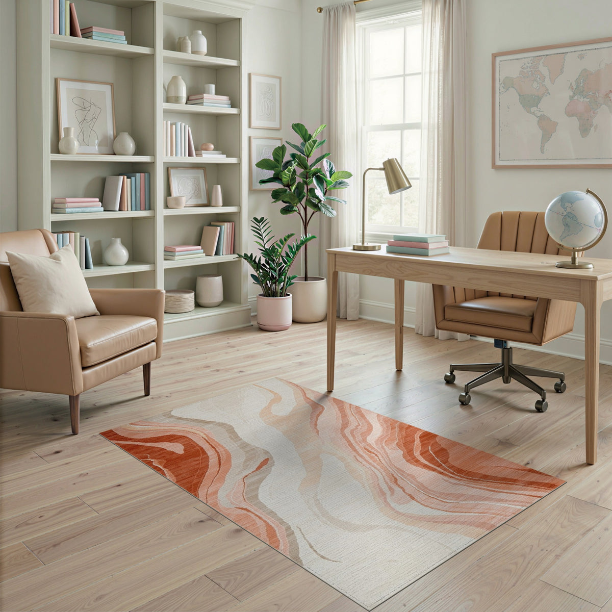 Abstract Orange Wave Abstract Area Rug