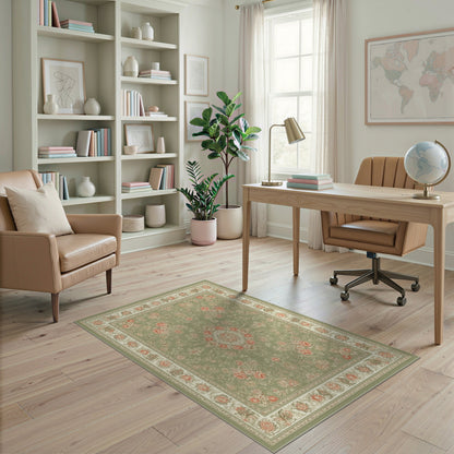 Sage Green Floral Vintage Area Rug