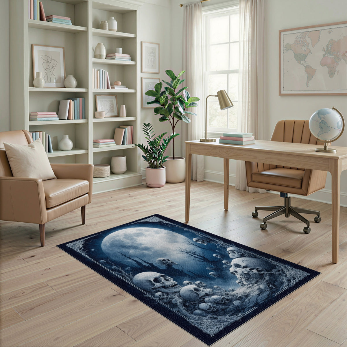 Skull Moon Gothic Area Rug