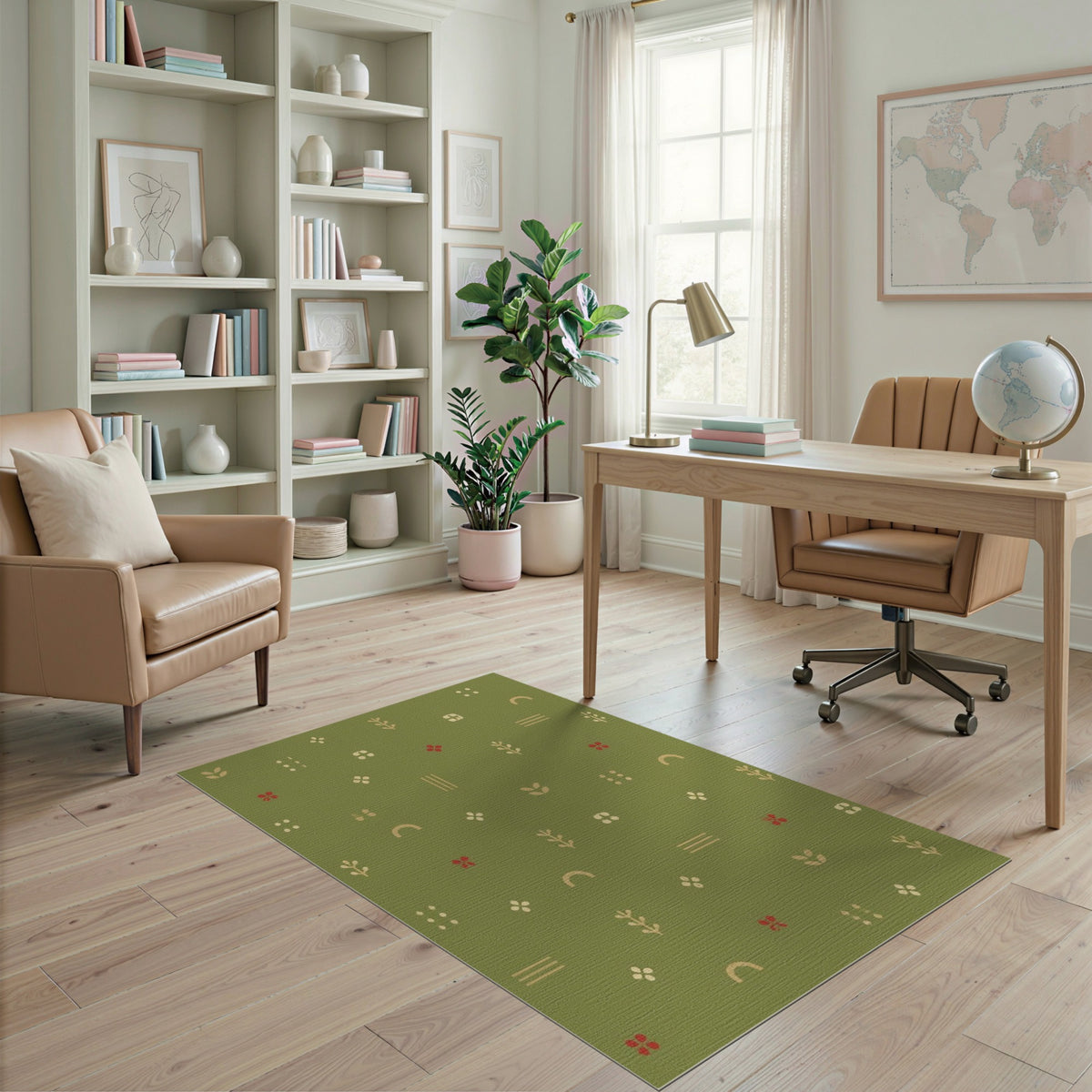 Green Boho Chic Washable Area Rug