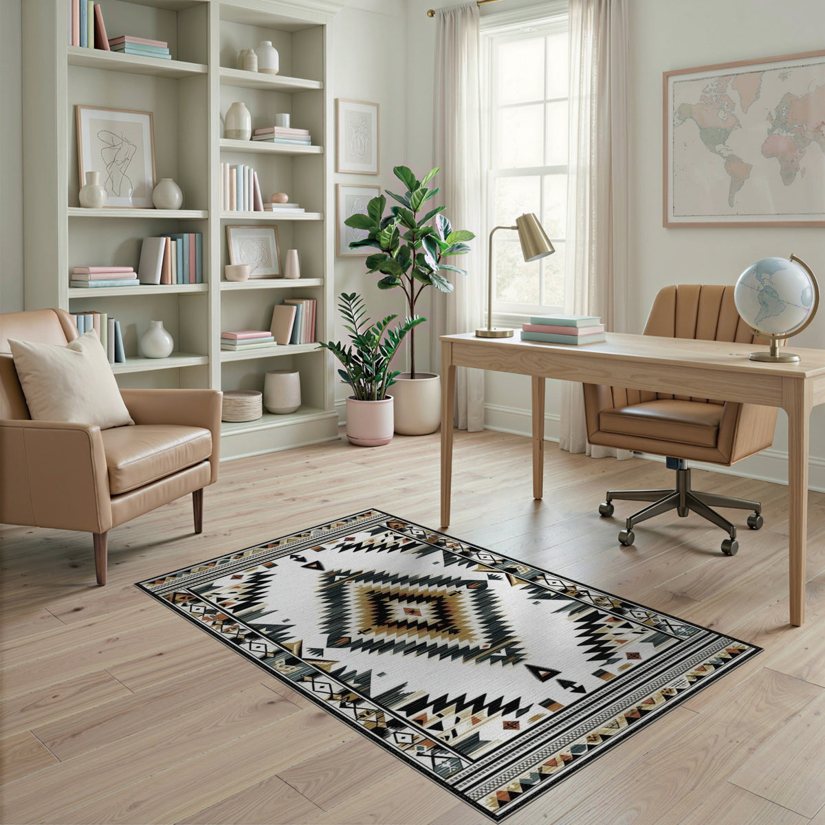 Black and White Southwestern Black White Geometric Area Rug