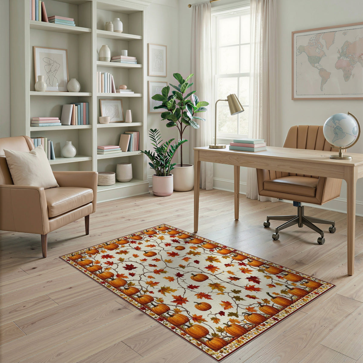 Autumn Rustic Farmhouse Autumn Pumpkin Harvest Area Rug