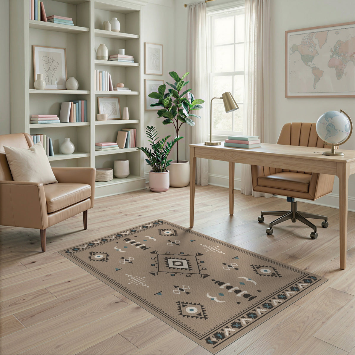 Beige Heritage Tribal Geometric Area Rug