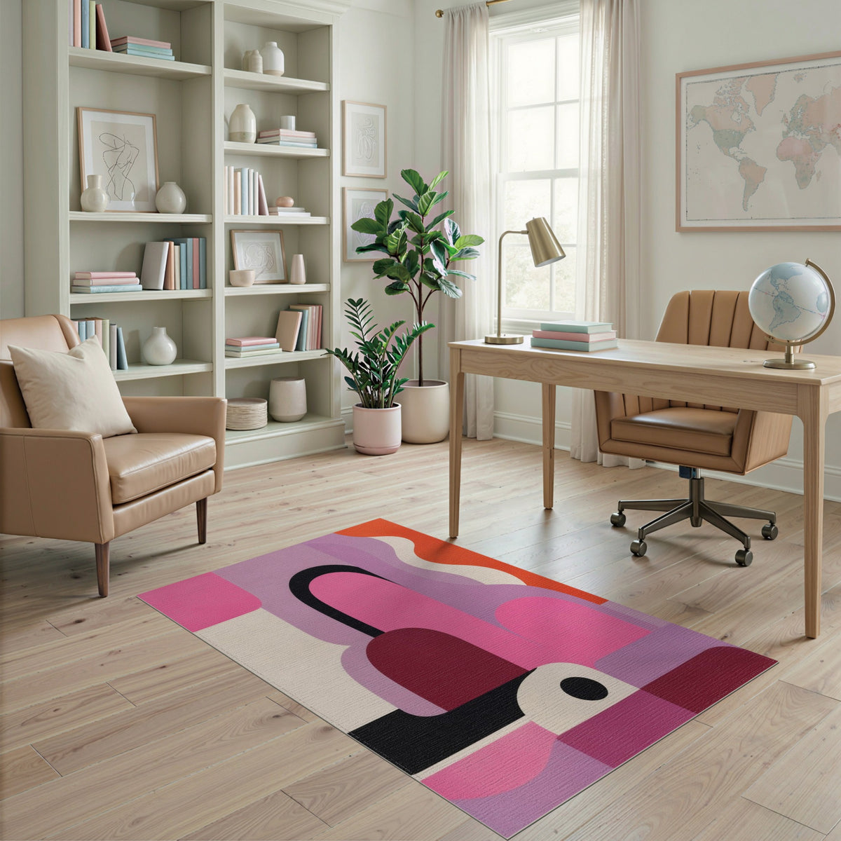 Bold Pink Geometric Arch Area Rug