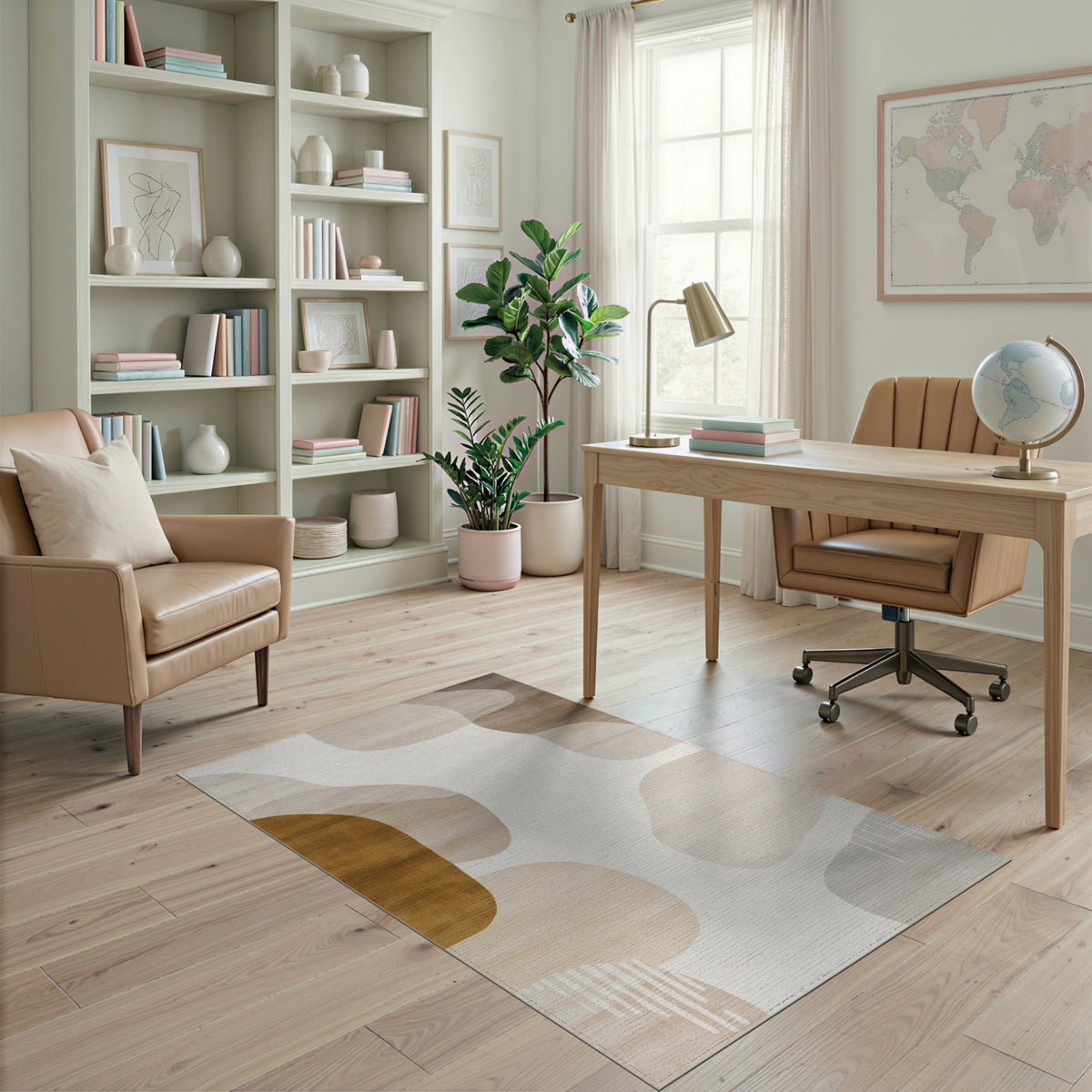 Abstract Beige Brown Organic Area Rug