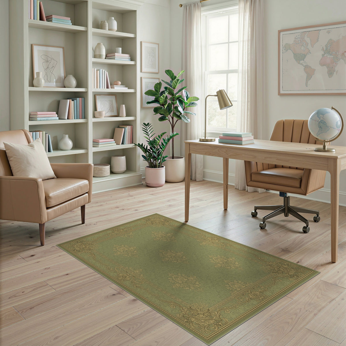 Sage Green Floral Vintage Area Rug
