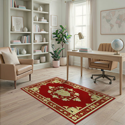 Red Gold Ornate Floral Medallion Rug