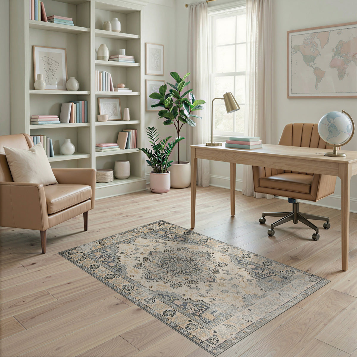 Beige and Neutral Vintage Beige Persian Medallion Area Rug