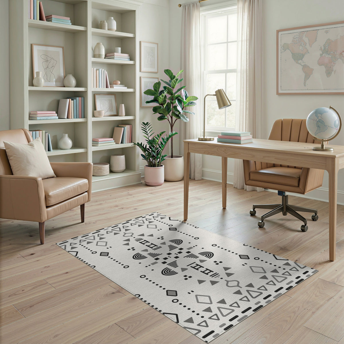 Black White Heritage Tribal Area Rug