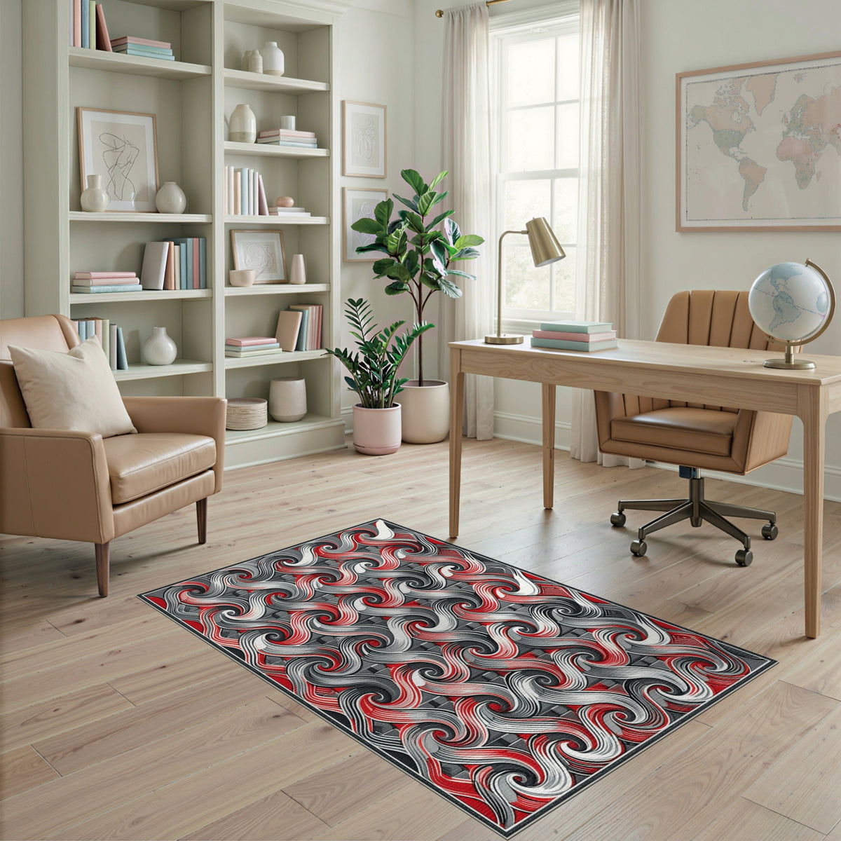 Multi-color and Patterns Red Swirl Abstract Area Rug