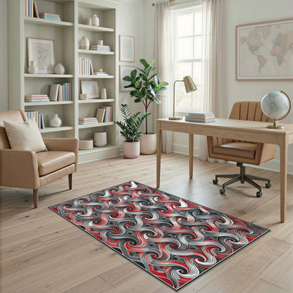 Multi-color and Patterns Red Swirl Abstract Area Rug