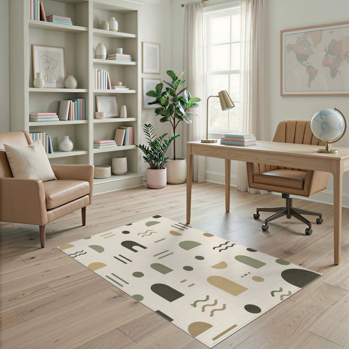 Beige and Neutral Beige Abstract Arch Area Rug