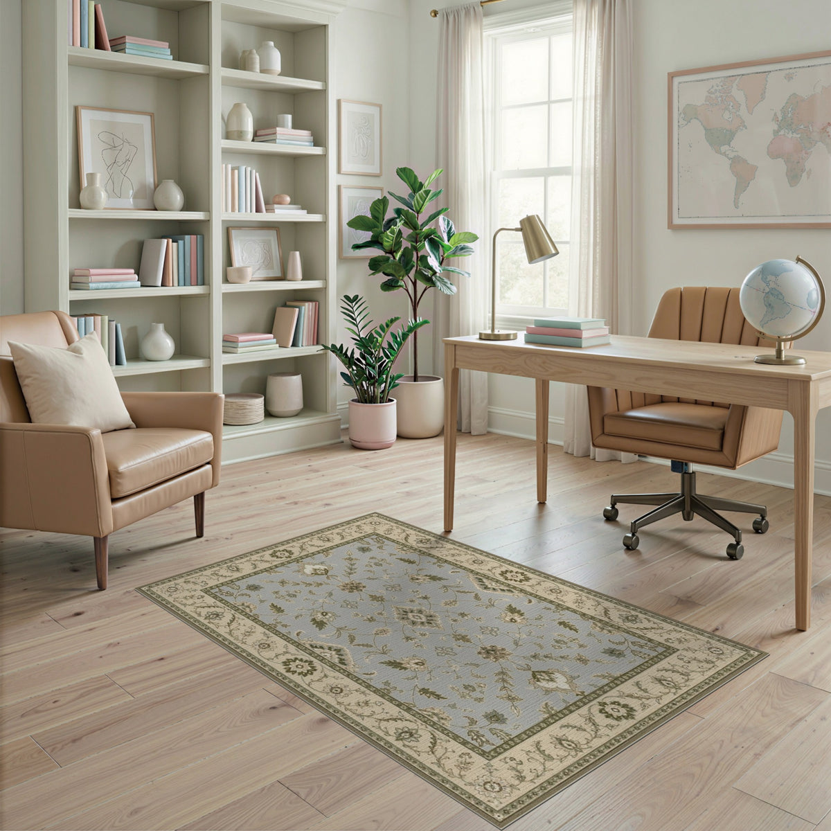 Blue Floral Vintage Area Rug