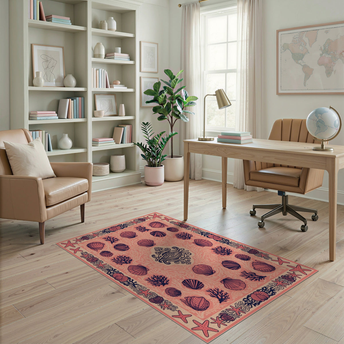 Seashell Pink Seashell Coastal Area Rug