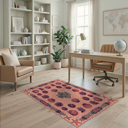 Seashell Pink Seashell Coastal Area Rug
