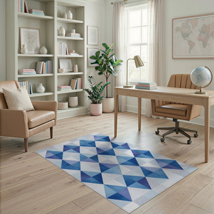 Blue Geometric Diamond Area Rug