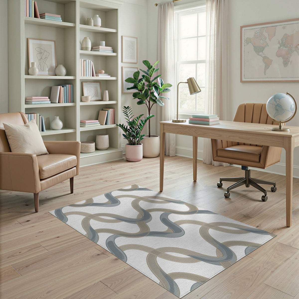 Interlocking Wave Beige Area Rug