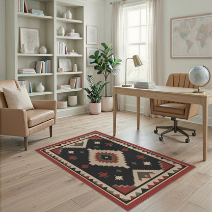 Southwestern Geometric Area Rug in Red and Black